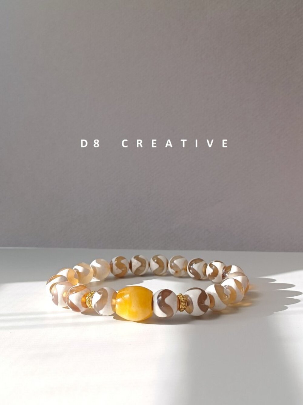New Tibetan dzi beads with yellow jade and stainless steel bracelet
